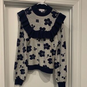 Lost + Wander Navy and Gray Floral Sweater M/L. NWOT